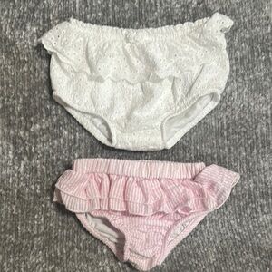 White eyelet and Pink seersucker Bloomers with ruffle skirt 12mo